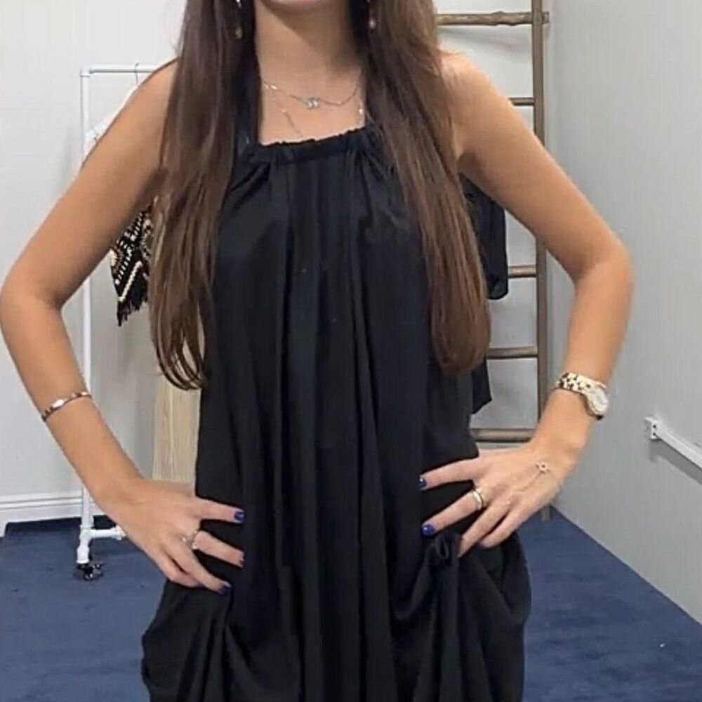 Elan Black Halter Maxi Dress NWT Flowy Boho Sleeveless Resort Beach - Picture 6 of 6
